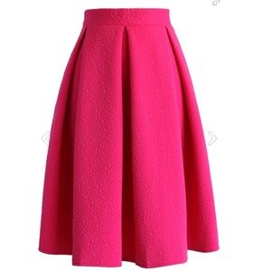 CHICWISH Hot Pink Reminisce Rose Embossed Skirt M